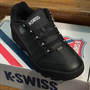 Mens 11D K-SWISS ALTEZO BLACK/SILVER ORTHOLITE LEATHER UPPER SHOES NWT